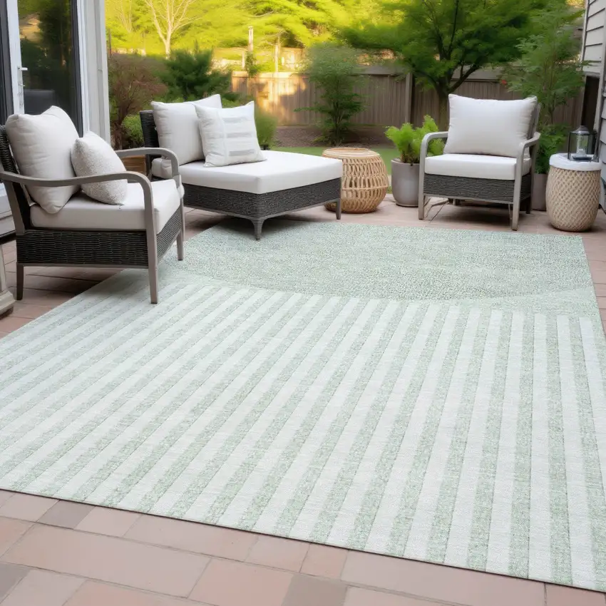 Green And Ivory Geometric Washable Indoor Outdoor Area Rug Photo 9