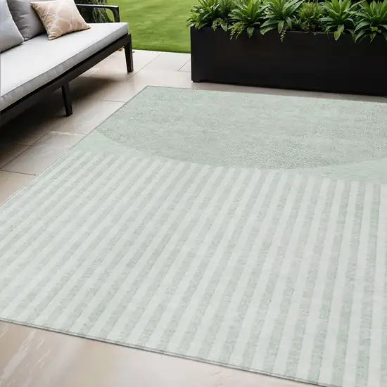 Green And Ivory Geometric Washable Indoor Outdoor Area Rug Photo 2
