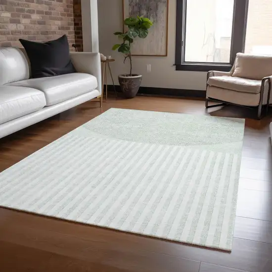 Green And Ivory Geometric Washable Indoor Outdoor Area Rug Photo 6