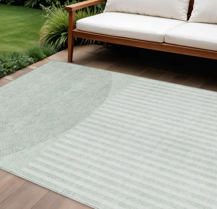 Green And Ivory Geometric Washable Indoor Outdoor Area Rug Photo 2