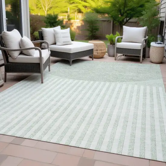 Green And Ivory Geometric Washable Indoor Outdoor Area Rug Photo 8