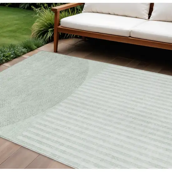 Green And Ivory Geometric Washable Indoor Outdoor Area Rug Photo 2