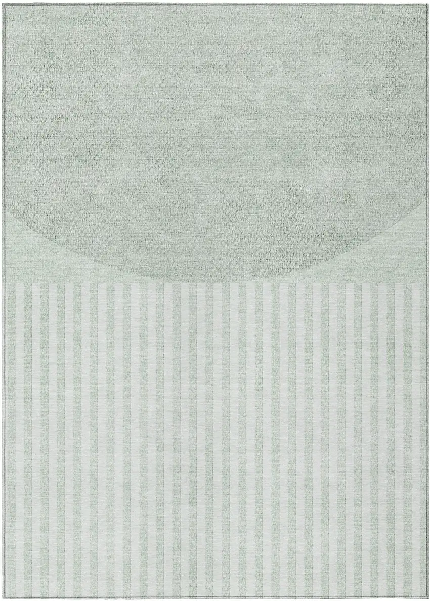 Green And Ivory Geometric Washable Indoor Outdoor Area Rug Photo 1