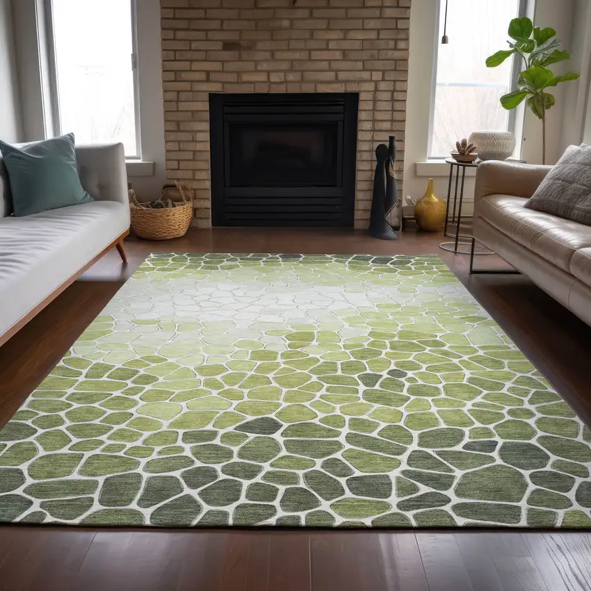 Green And Ivory Geometric Washable Indoor Outdoor Area Rug Photo 8