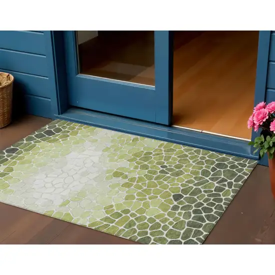 Green And Ivory Geometric Washable Indoor Outdoor Area Rug Photo 2