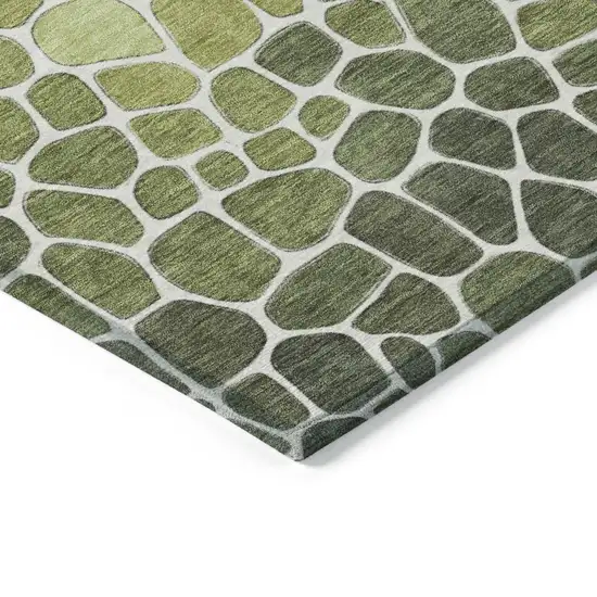 Green And Ivory Geometric Washable Indoor Outdoor Area Rug Photo 3