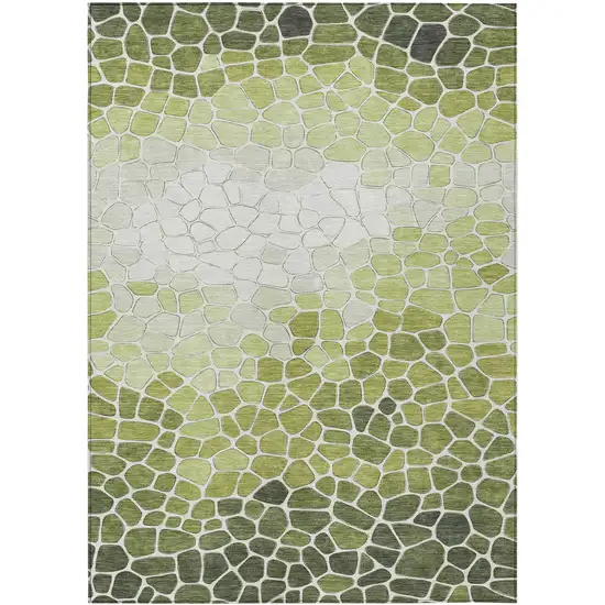 Green And Ivory Geometric Washable Indoor Outdoor Area Rug Photo 1