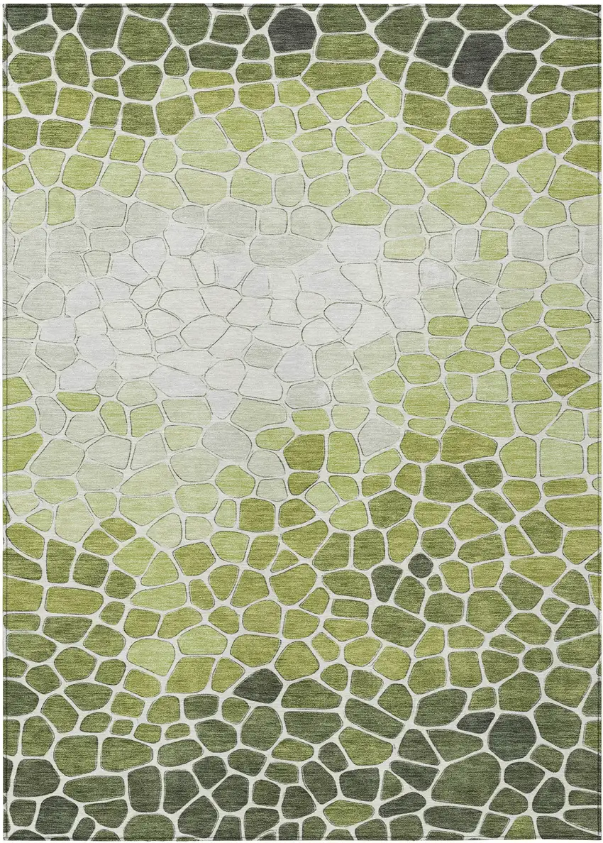 Green And Ivory Geometric Washable Indoor Outdoor Area Rug Photo 1