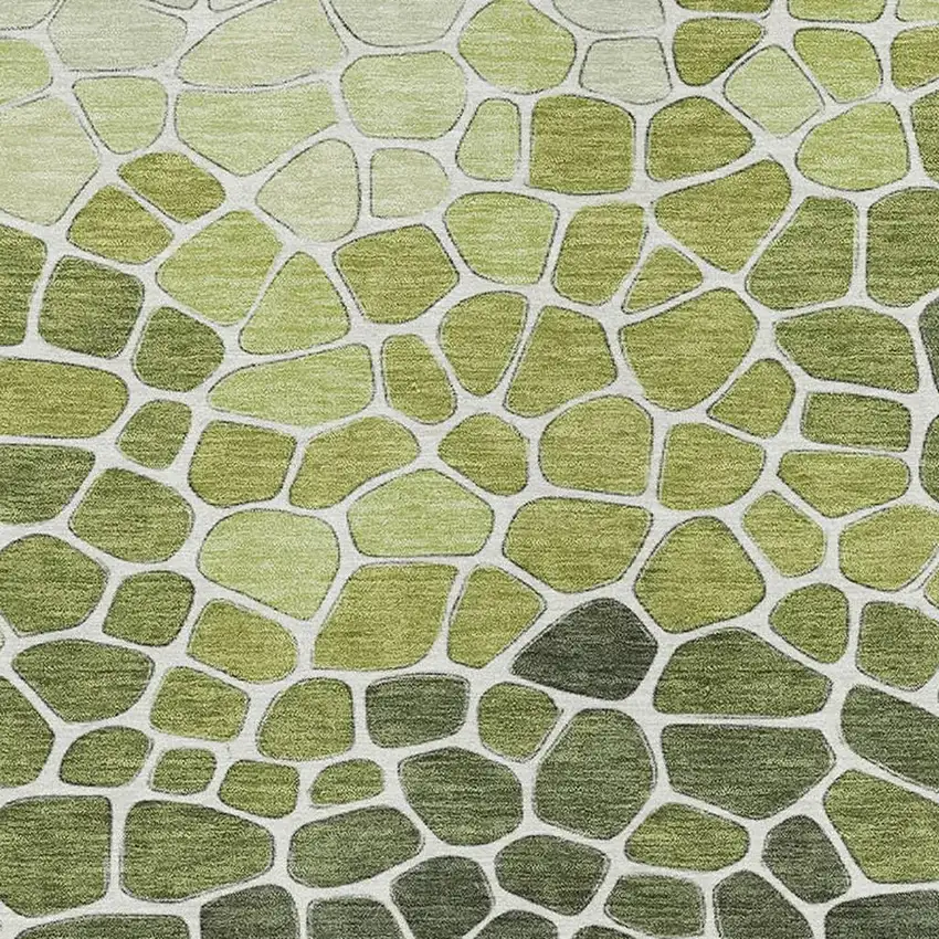 Green And Ivory Geometric Washable Indoor Outdoor Area Rug Photo 4