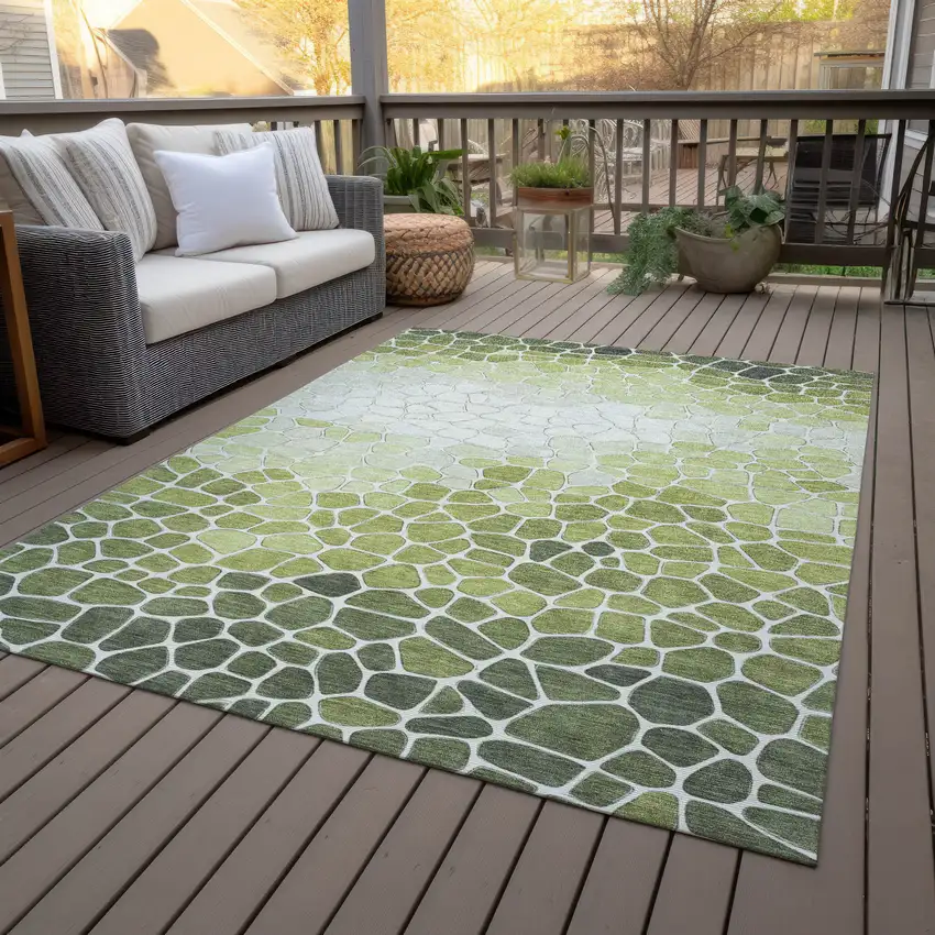 Green And Ivory Geometric Washable Indoor Outdoor Area Rug Photo 9
