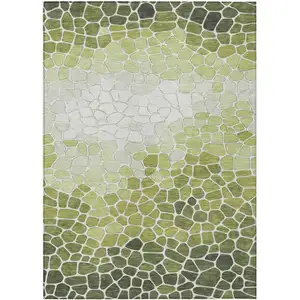 Photo of Green And Ivory Geometric Washable Indoor Outdoor Area Rug