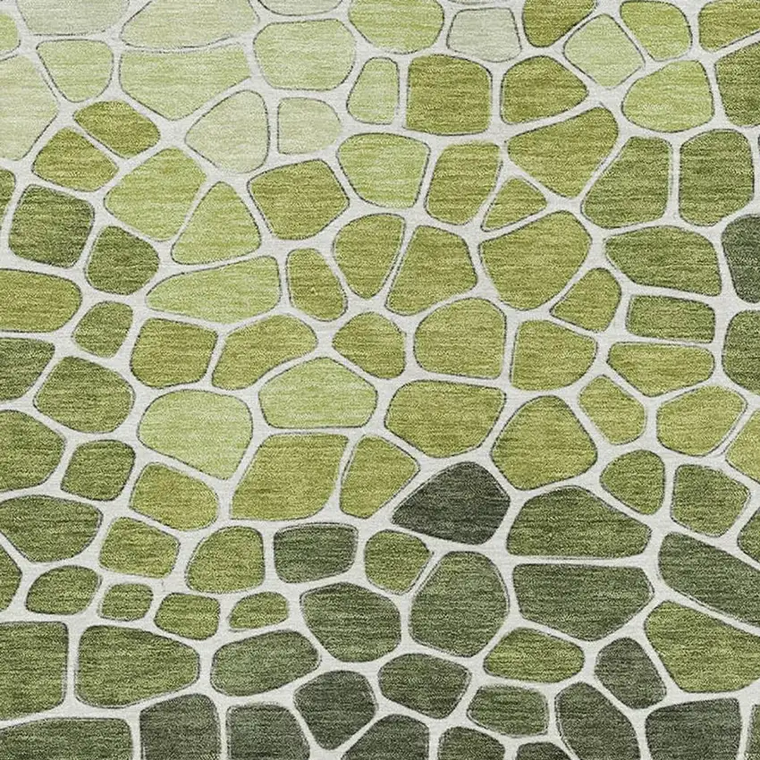 Green And Ivory Geometric Washable Indoor Outdoor Area Rug Photo 4