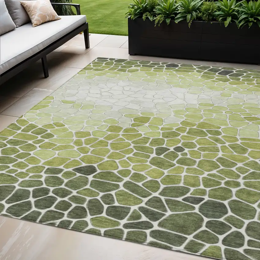 Green And Ivory Geometric Washable Indoor Outdoor Area Rug Photo 2