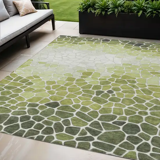 Green And Ivory Geometric Washable Indoor Outdoor Area Rug Photo 2