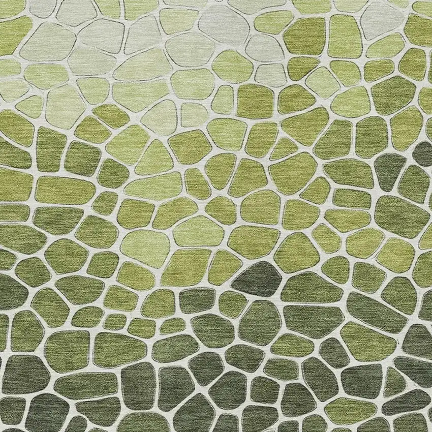 Green And Ivory Geometric Washable Indoor Outdoor Area Rug Photo 5