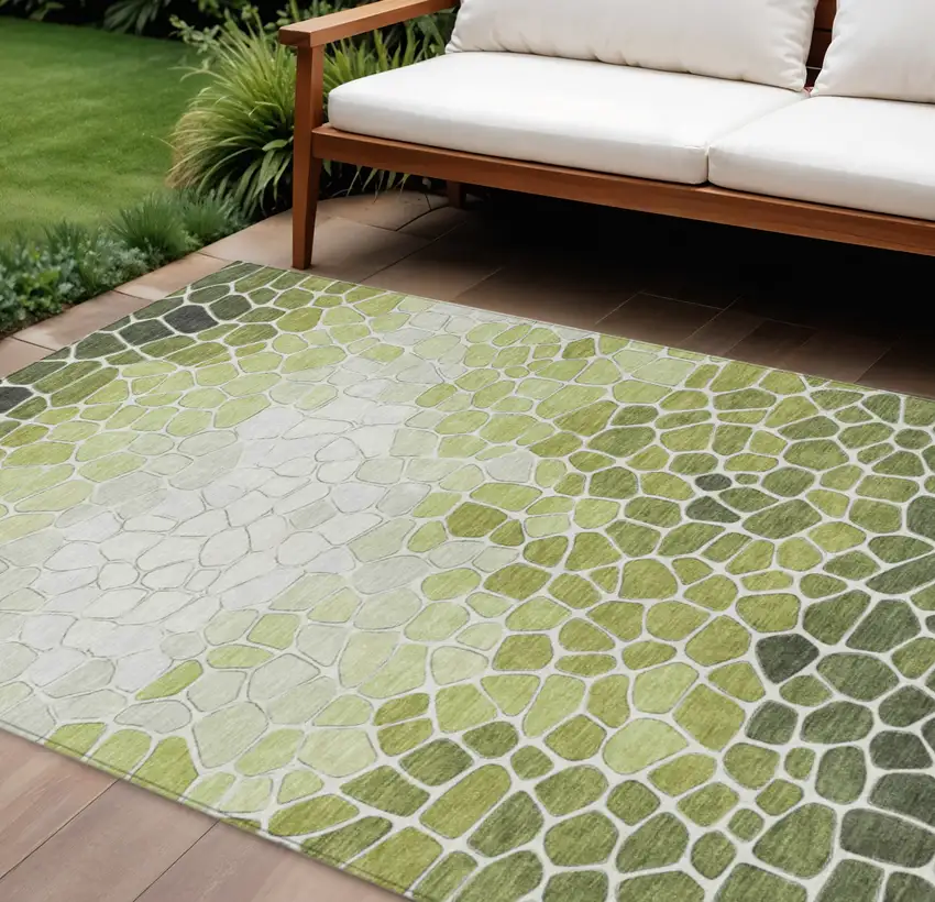 Green And Ivory Geometric Washable Indoor Outdoor Area Rug Photo 2