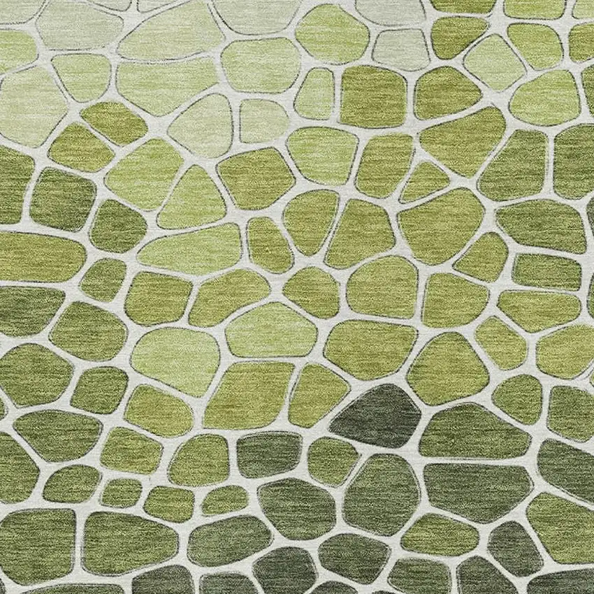 Green And Ivory Geometric Washable Indoor Outdoor Area Rug Photo 4