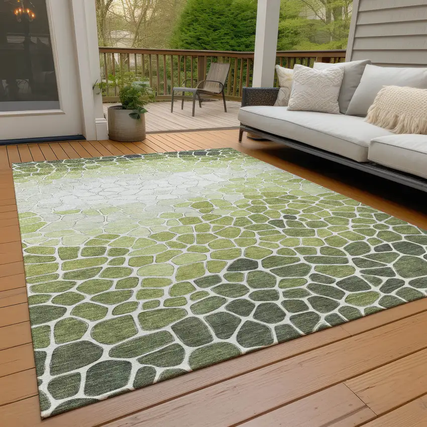 Green And Ivory Geometric Washable Indoor Outdoor Area Rug Photo 6
