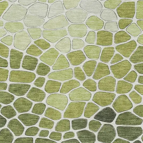 Green And Ivory Geometric Washable Indoor Outdoor Area Rug Photo 4