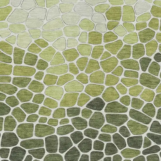 Green And Ivory Geometric Washable Indoor Outdoor Area Rug Photo 5