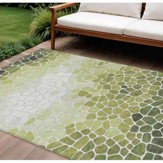 Green And Ivory Geometric Washable Indoor Outdoor Area Rug Photo 2
