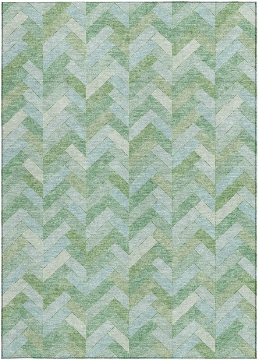 Green And Ivory Geometric Washable Indoor Outdoor Area Rug Photo 4