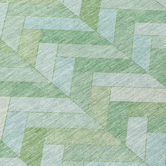 Green And Ivory Geometric Washable Indoor Outdoor Area Rug Photo 7
