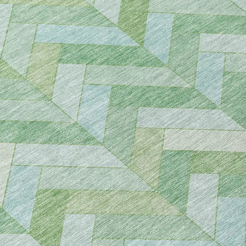 Green And Ivory Geometric Washable Indoor Outdoor Area Rug Photo 7