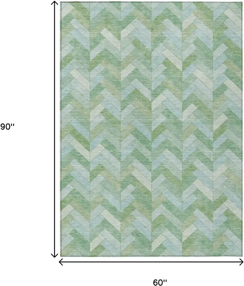 Green And Ivory Geometric Washable Indoor Outdoor Area Rug Photo 3