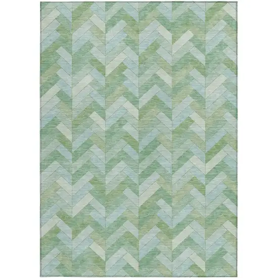 Green And Ivory Geometric Washable Indoor Outdoor Area Rug Photo 4