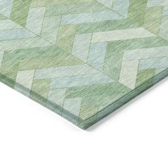 Green And Ivory Geometric Washable Indoor Outdoor Area Rug Photo 5
