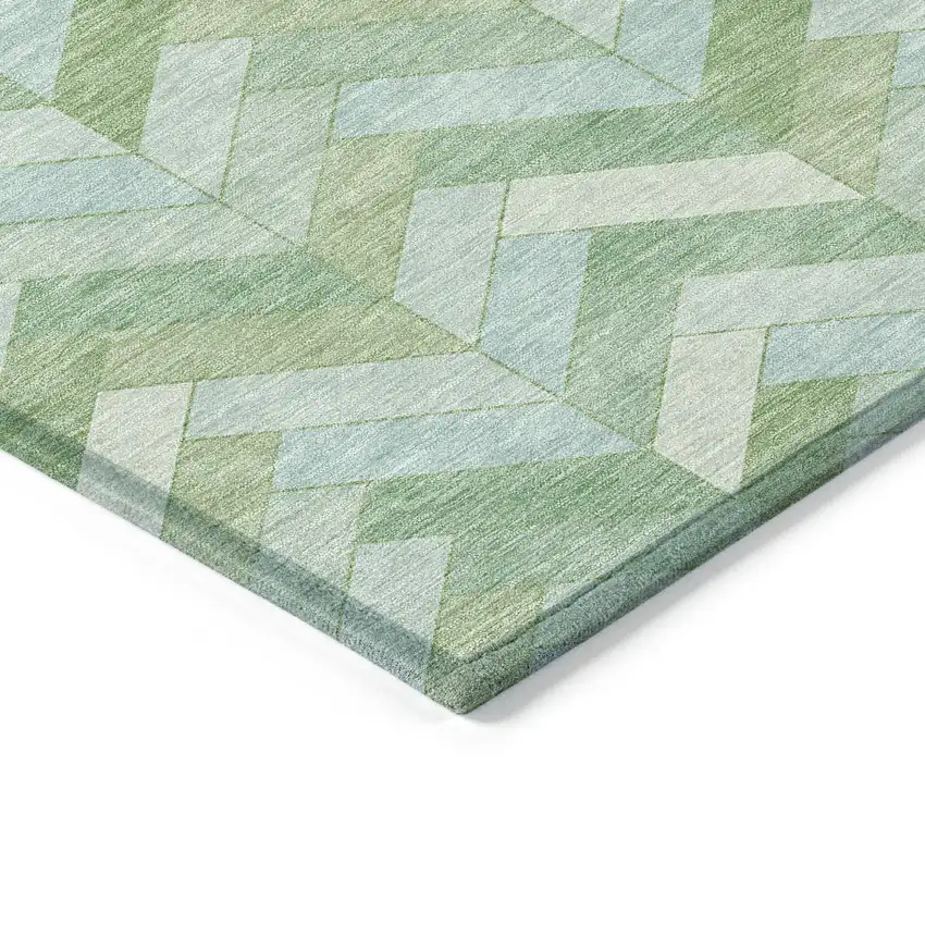 Green And Ivory Geometric Washable Indoor Outdoor Area Rug Photo 5