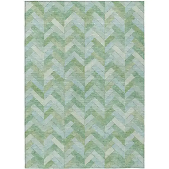 Green And Ivory Geometric Washable Indoor Outdoor Area Rug Photo 2