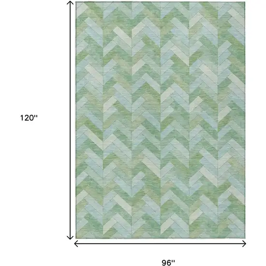 Green And Ivory Geometric Washable Indoor Outdoor Area Rug Photo 3