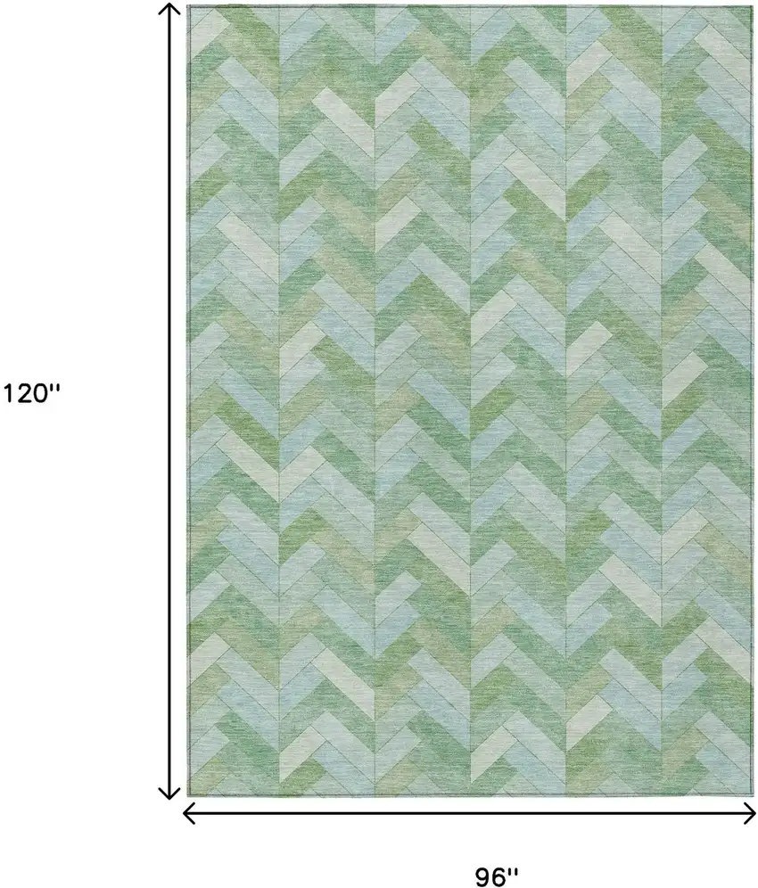 Green And Ivory Geometric Washable Indoor Outdoor Area Rug Photo 3