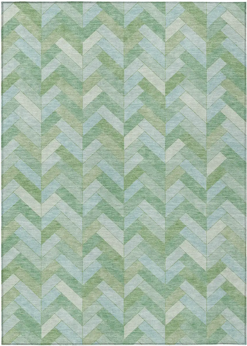 Green And Ivory Geometric Washable Indoor Outdoor Area Rug Photo 2