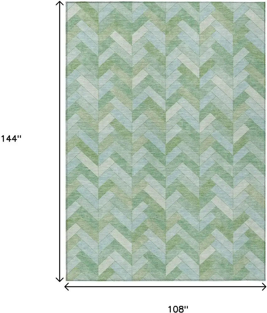 Green And Ivory Geometric Washable Indoor Outdoor Area Rug Photo 3