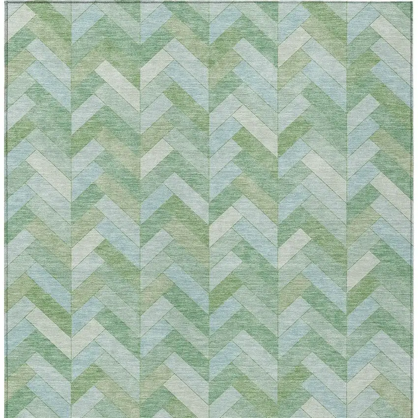 Green And Ivory Geometric Washable Indoor Outdoor Area Rug Photo 5