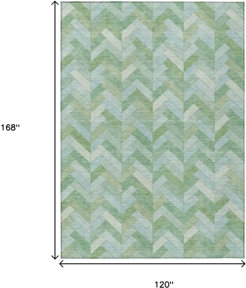Green And Ivory Geometric Washable Indoor Outdoor Area Rug Photo 3