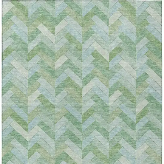 Green And Ivory Geometric Washable Indoor Outdoor Area Rug Photo 5