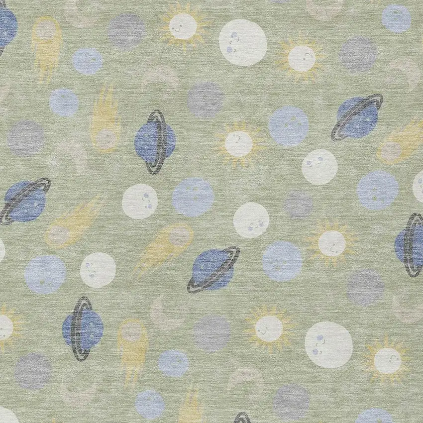 Green And Ivory Geometric Washable Indoor Outdoor Area Rug Photo 2