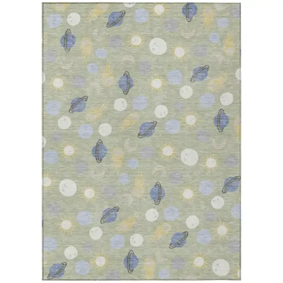 Green And Ivory Geometric Washable Indoor Outdoor Area Rug Photo 1