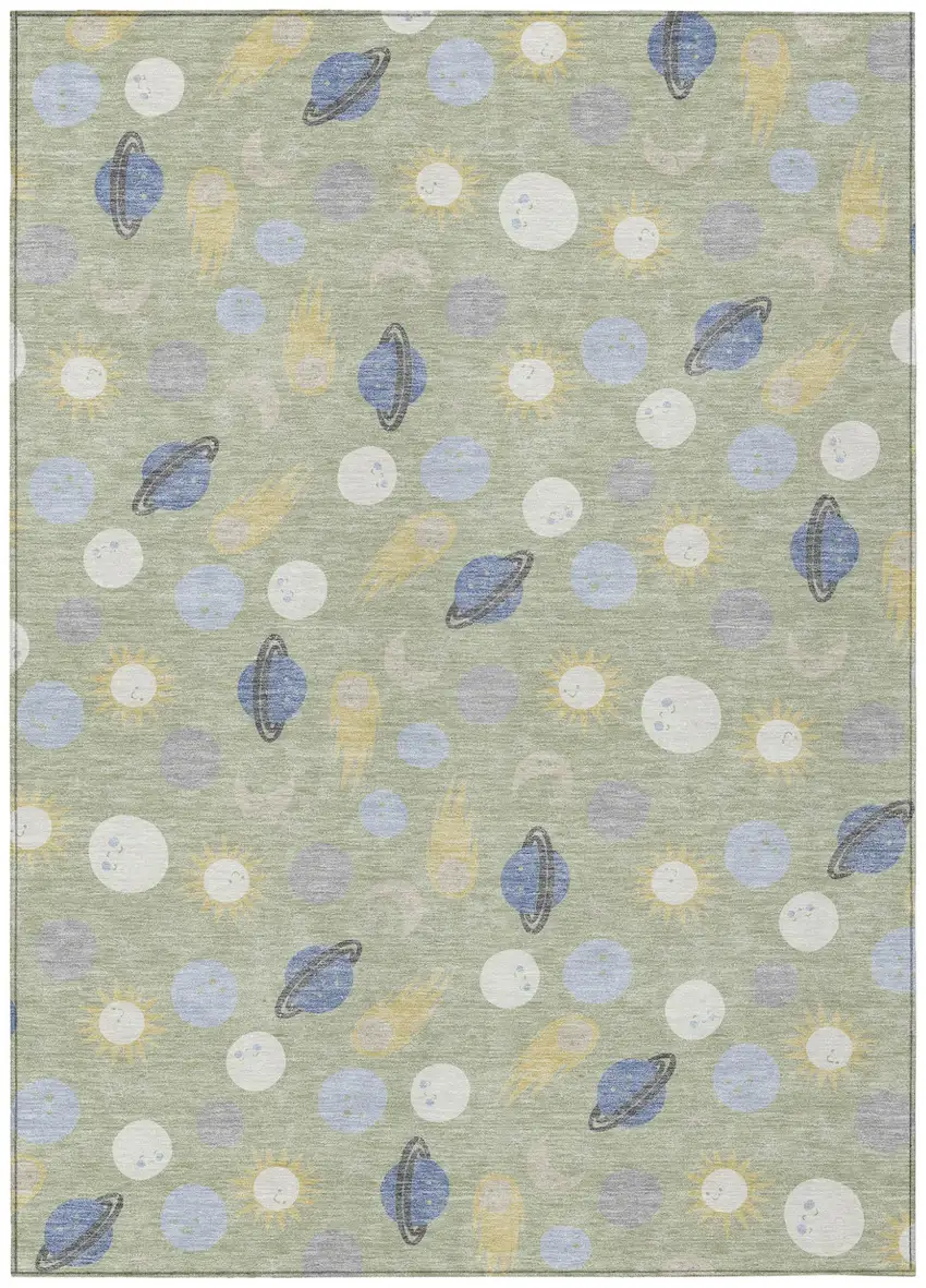 Green And Ivory Geometric Washable Indoor Outdoor Area Rug Photo 1