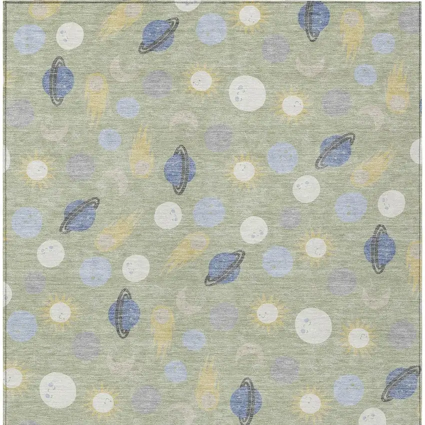 Green And Ivory Geometric Washable Indoor Outdoor Area Rug Photo 3