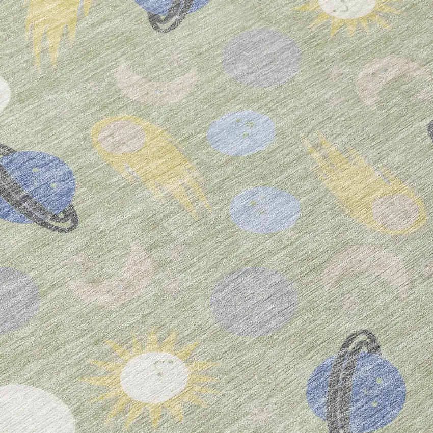 Green And Ivory Geometric Washable Indoor Outdoor Area Rug Photo 5