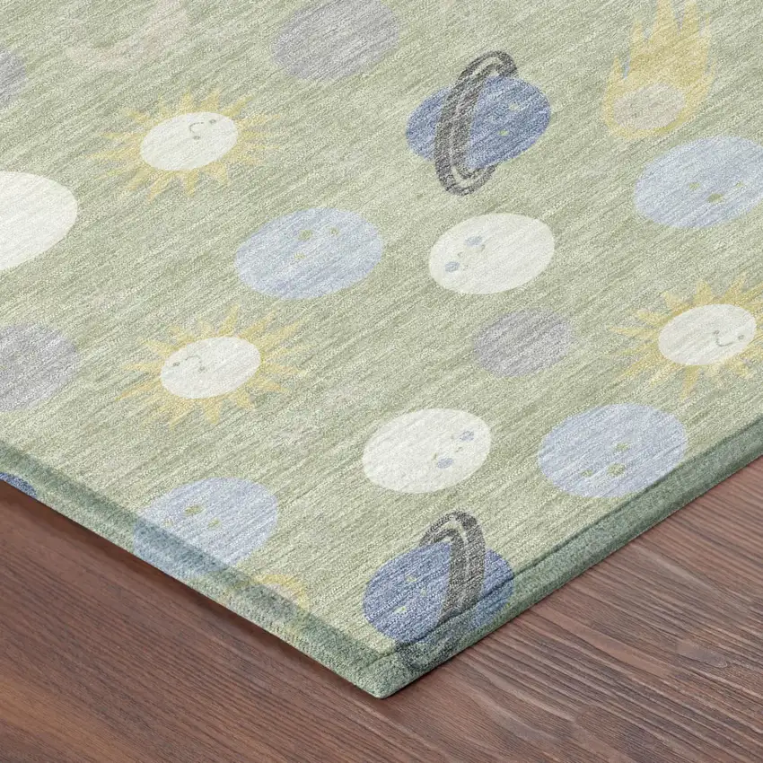 Green And Ivory Geometric Washable Indoor Outdoor Area Rug Photo 4