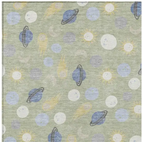Green And Ivory Geometric Washable Indoor Outdoor Area Rug Photo 2