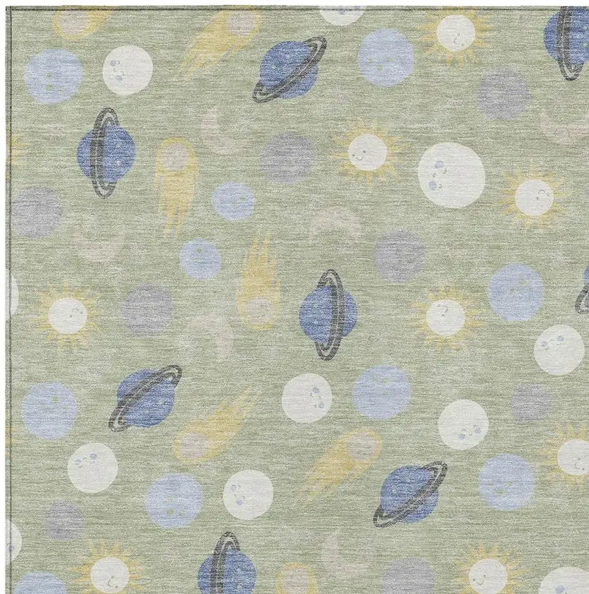 Green And Ivory Geometric Washable Indoor Outdoor Area Rug Photo 2