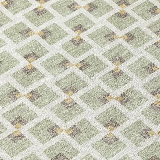 Green And Ivory Geometric Washable Indoor Outdoor Area Rug Photo 5