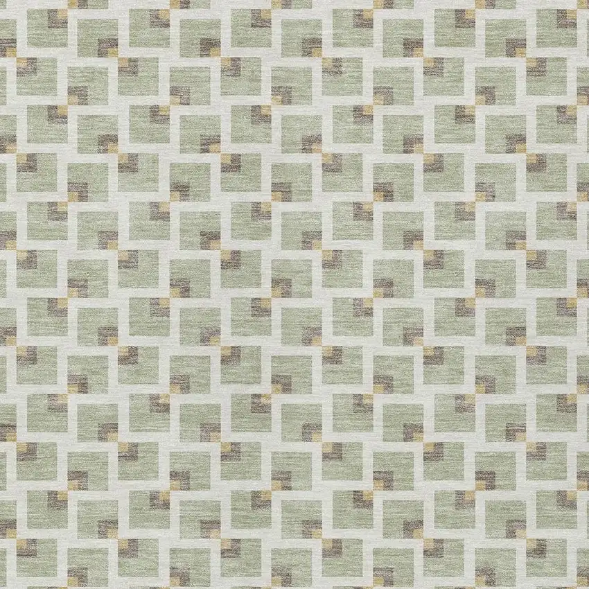 Green And Ivory Geometric Washable Indoor Outdoor Area Rug Photo 2